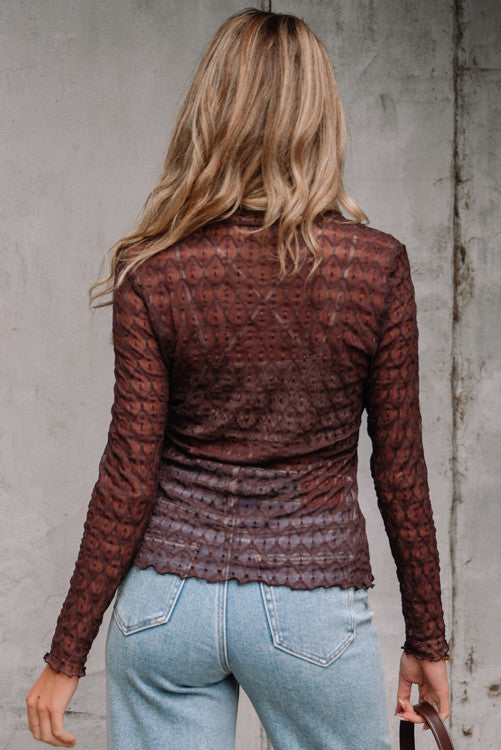 Chocolate Brown Geometric Design Mesh Top