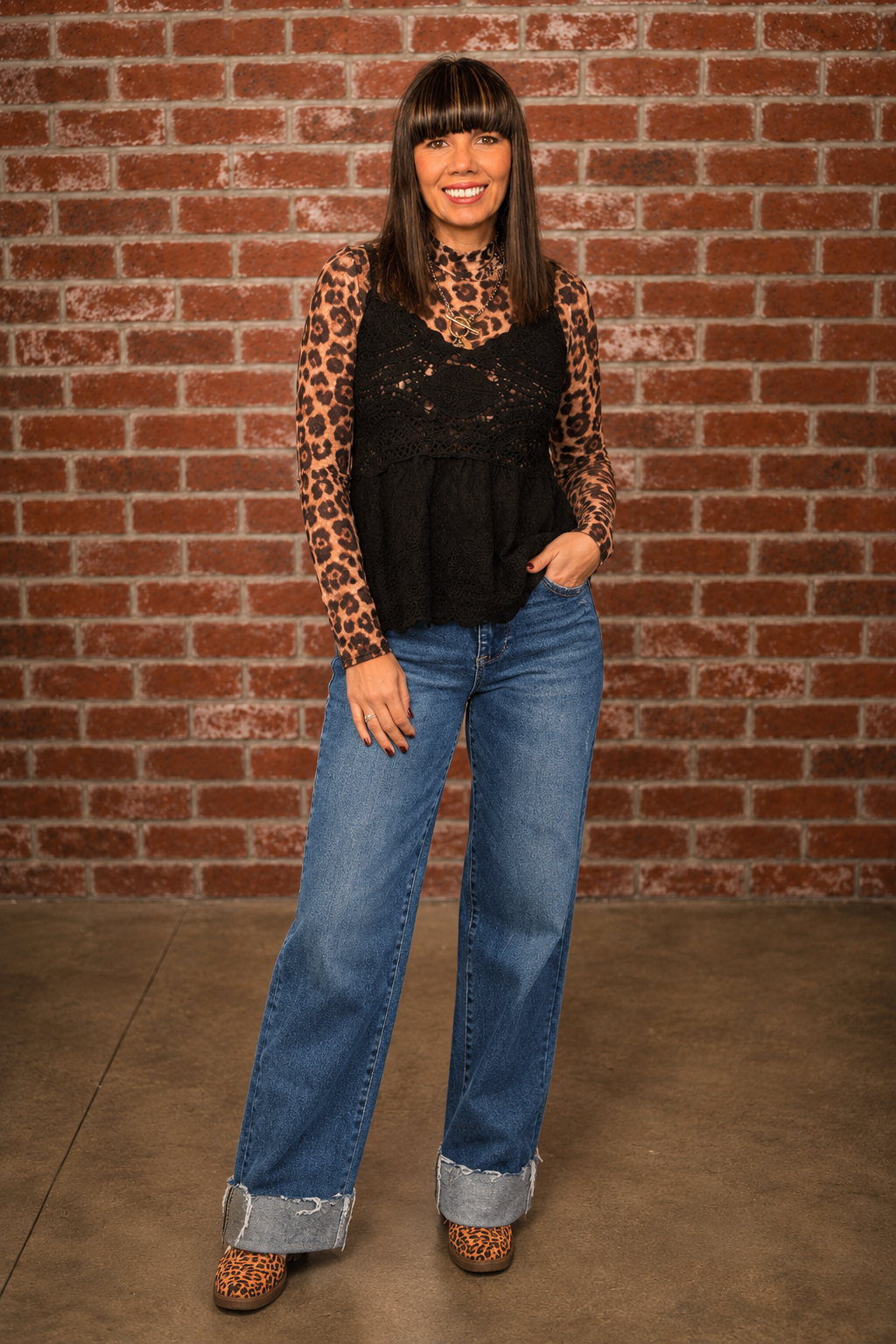 RISEN HIGH RISE WIDE LEG JEANS WITH CUFFED HEM