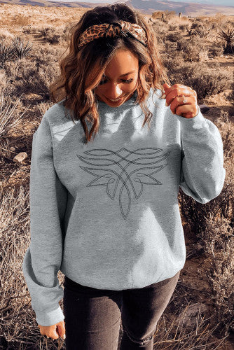 Boot Stitch Embroidered Grey Sweatshirt