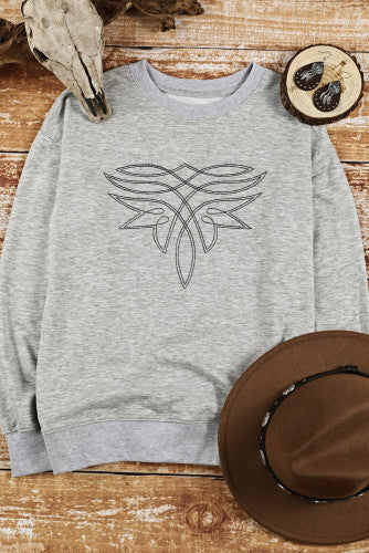 Boot Stitch Embroidered Grey Sweatshirt