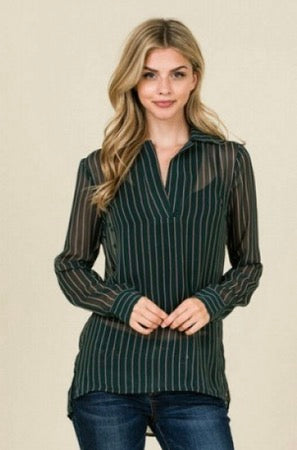Sheer Red and Green Striped Blouse
