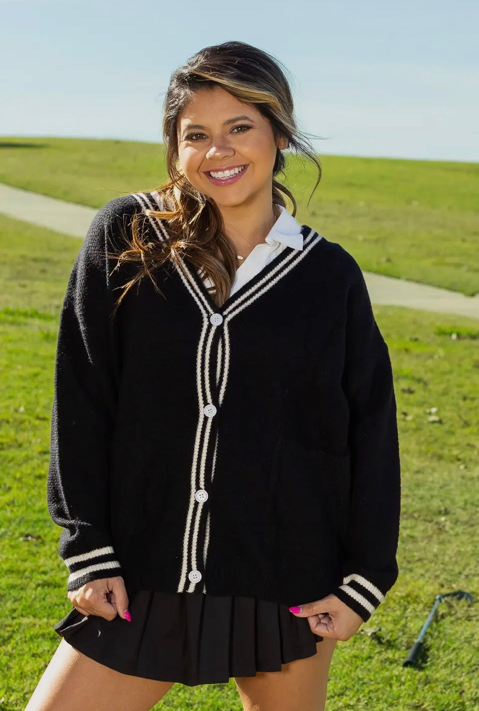 Classic Black and White Stripe Cardigan