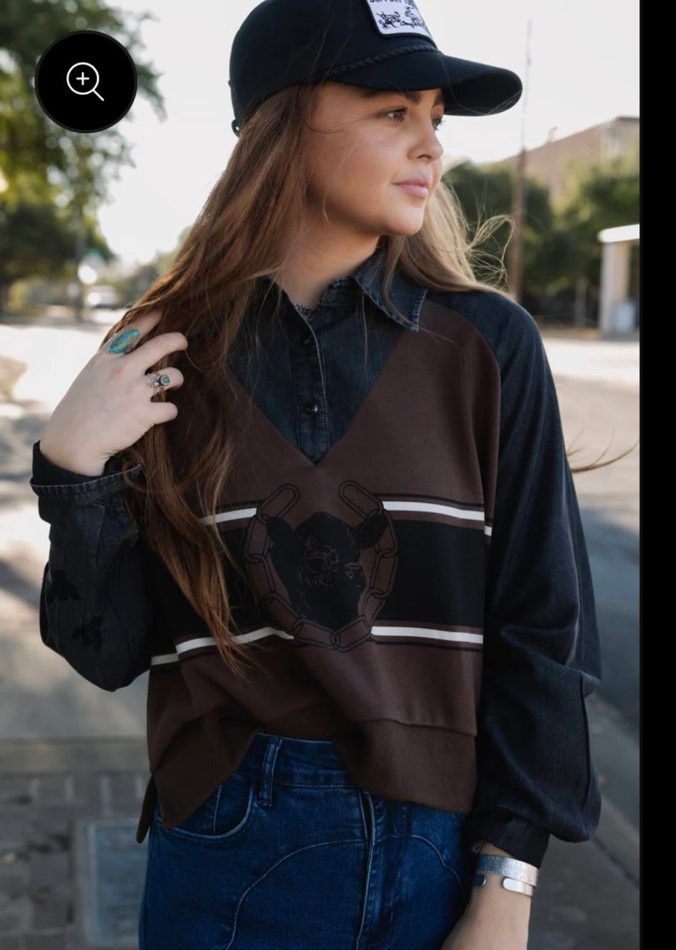 2 FLY - Call Em Home Angus Denim and Knit Top