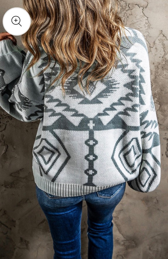 Light and Dark Grey Aztec Pattern Heavy Knit Cardigan