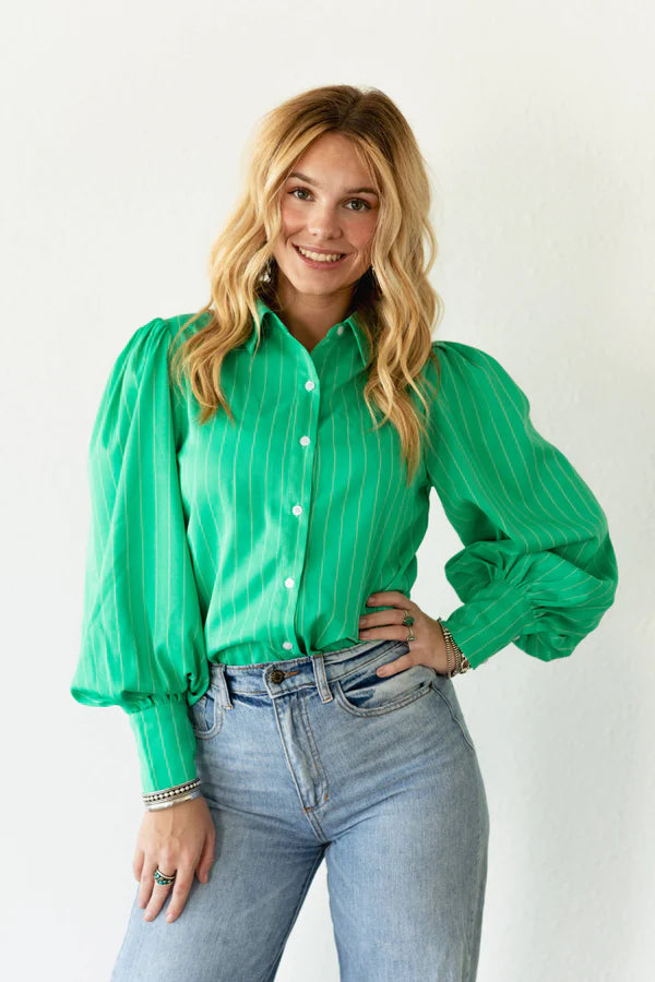 Green Pinstripe Blouse