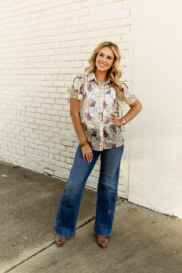 Cowpoke Flutter Sleeve Top