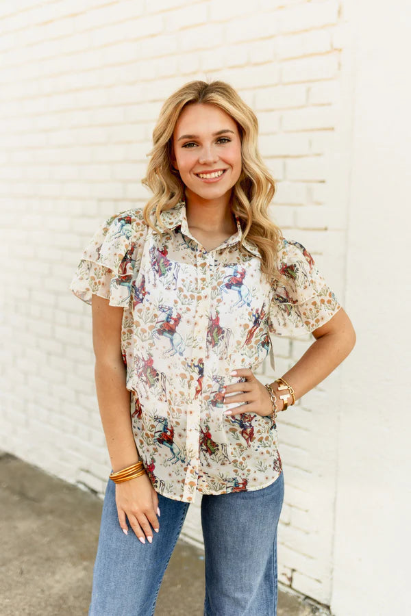 Cowpoke Flutter Sleeve Top