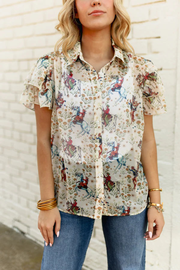 Cowpoke Flutter Sleeve Top