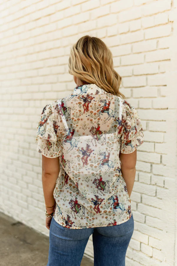 Cowpoke Flutter Sleeve Top