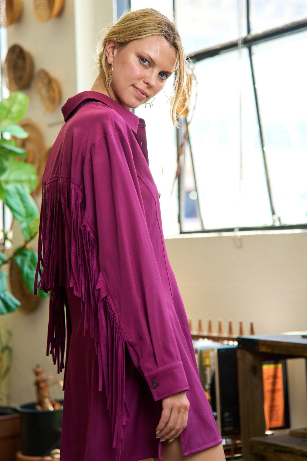Jade by Jane FRINGE TRIM WOVEN SHIRT DRESS