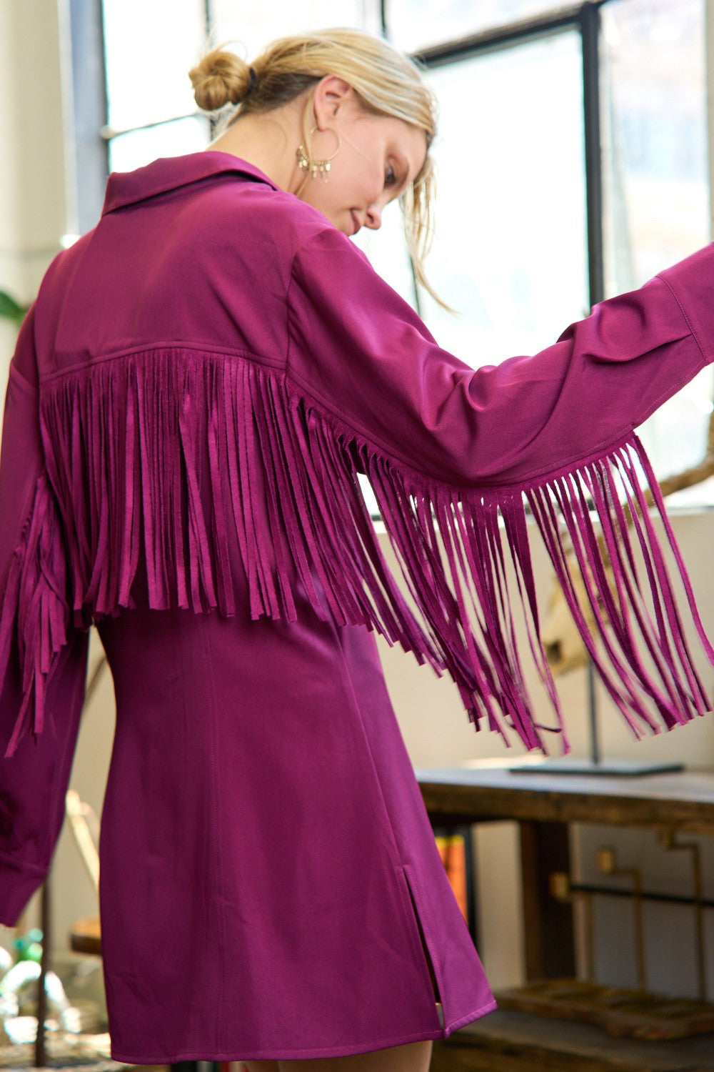 Jade by Jane FRINGE TRIM WOVEN SHIRT DRESS