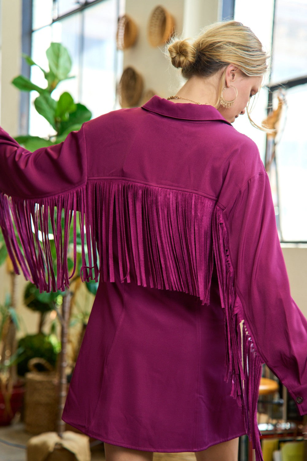 Jade by Jane FRINGE TRIM WOVEN SHIRT DRESS