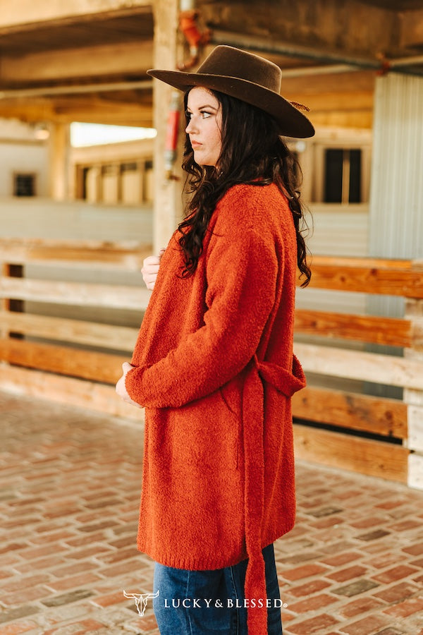 Rust Long Sleeve Knitted Cardigan Plus Size