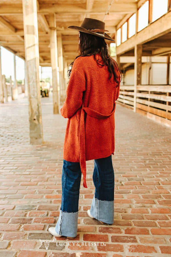 Rust Long Sleeve Knitted Cardigan Plus Size
