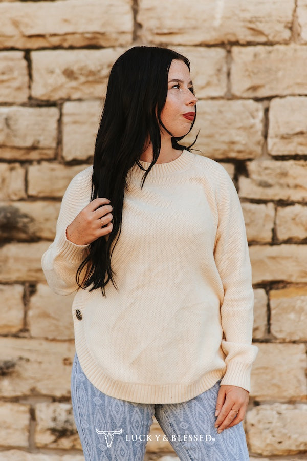 Ivory Knitted Round Hem Sweater Buffalo Button Detail Plus Size