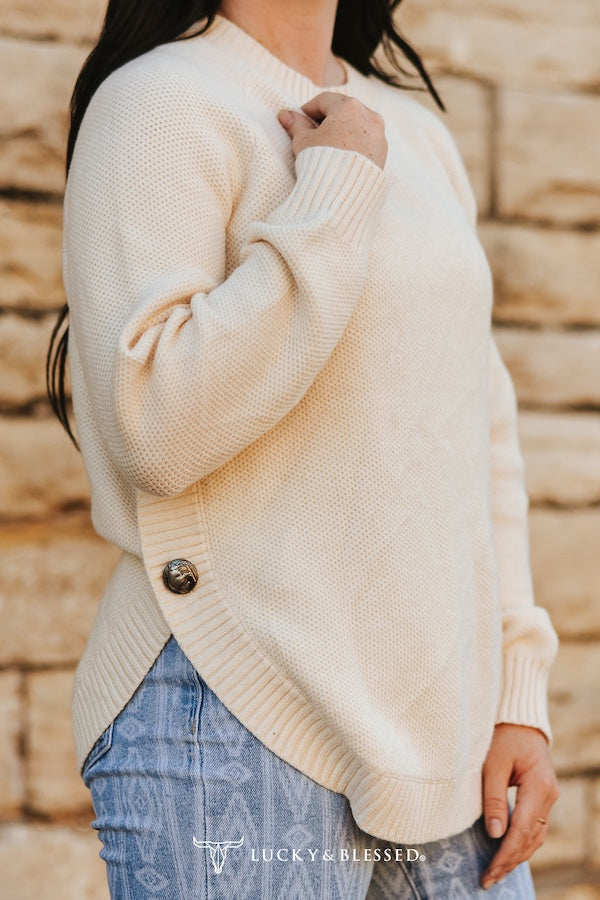 Ivory Knitted Round Hem Sweater Buffalo Button Detail Plus Size