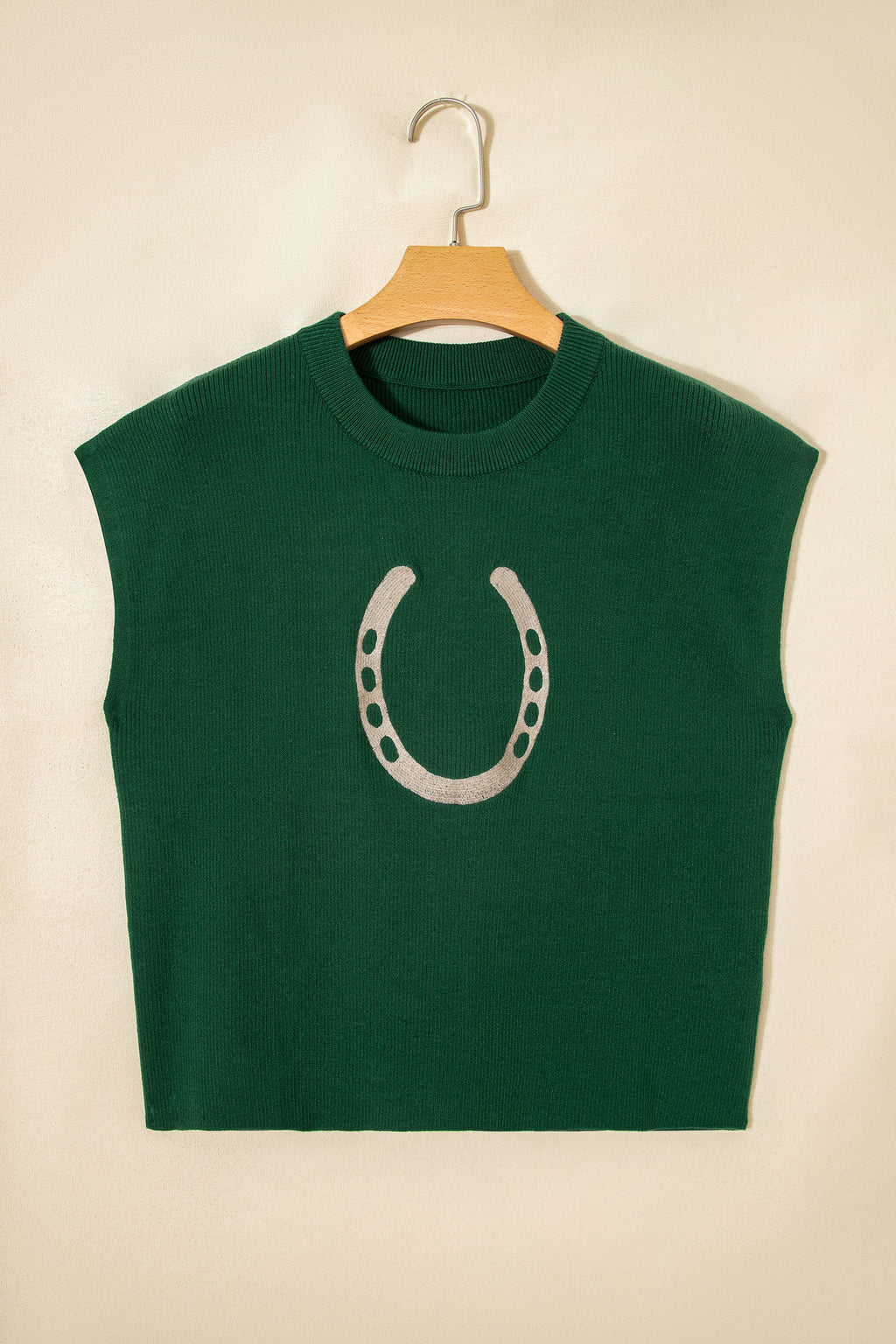 Green Horseshoe Graphic Western Short Sleeve Sweater