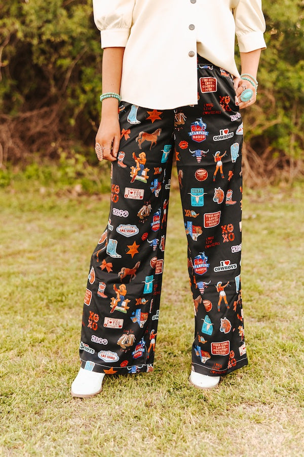 Las Vegas Western Printed Wide Leg Pants