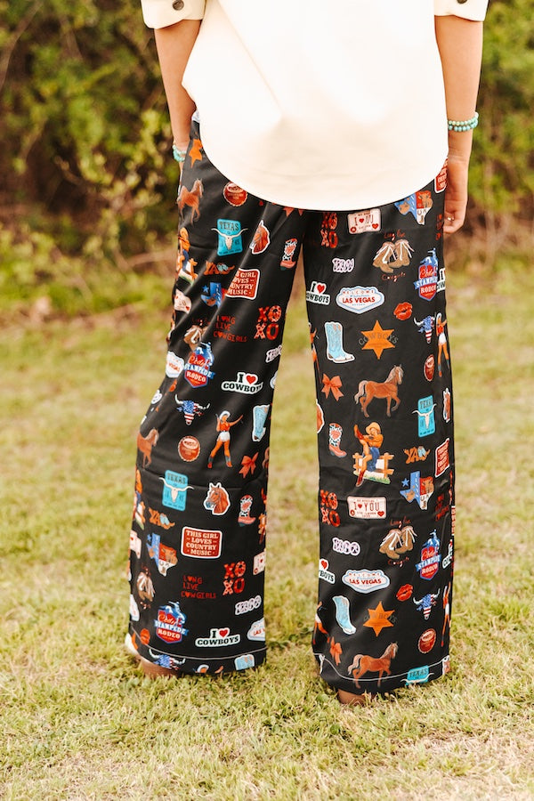 Las Vegas Western Printed Wide Leg Pants