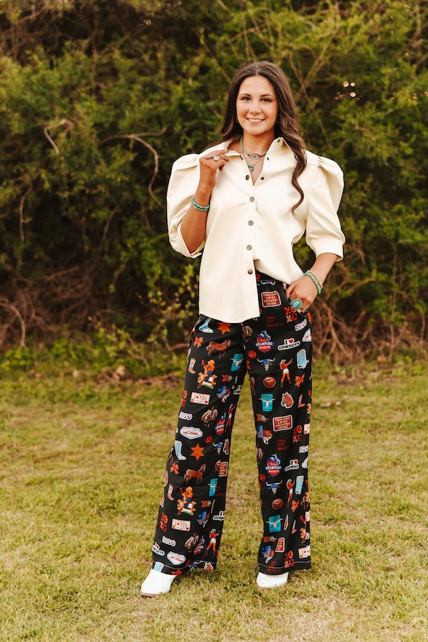 Las Vegas Western Printed Wide Leg Pants