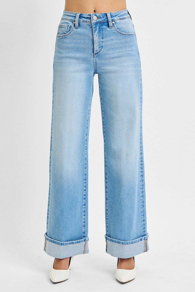 Risen Denim - TUMMY CONTROL HIGH RISE LONG INSEAM WIDE LEG WITH CUFFED JEANS