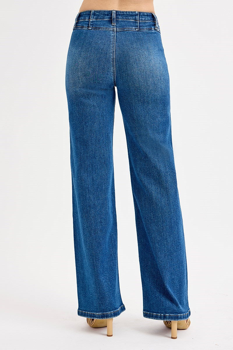 Risen HIGH RISE WIDE LEG FRONT YOKE DETAILED JEANS