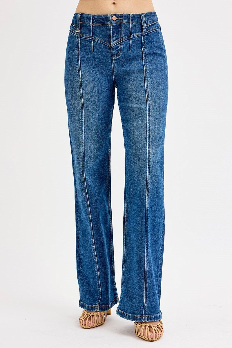 Risen HIGH RISE WIDE LEG FRONT YOKE DETAILED JEANS
