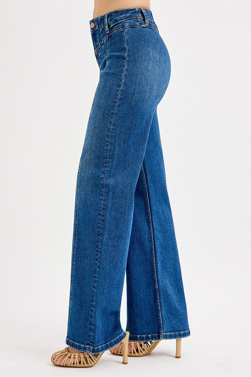 Risen HIGH RISE WIDE LEG FRONT YOKE DETAILED JEANS