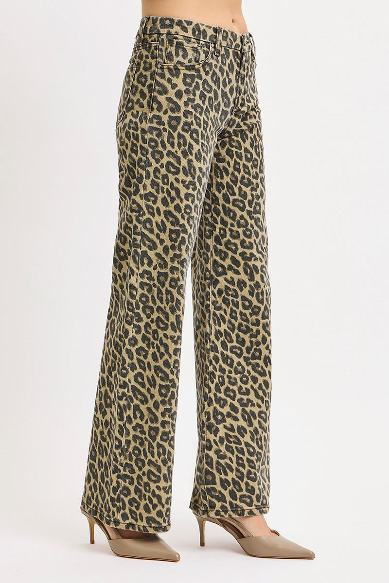 Risen Mid Rise Wide Leg Leopard Denim