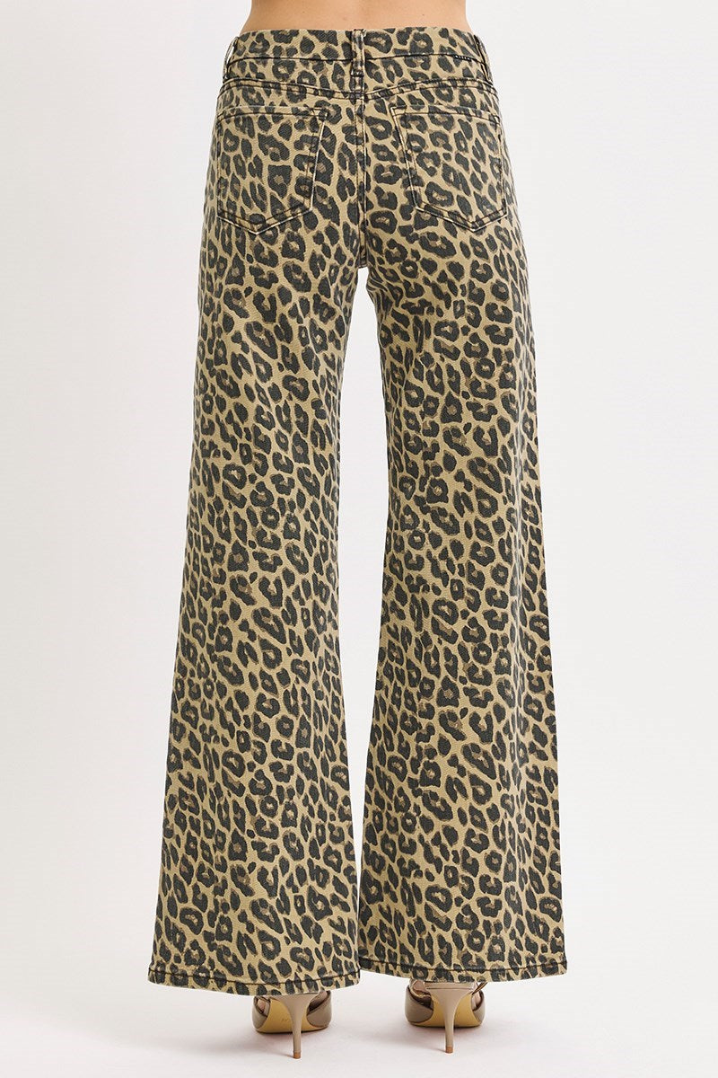 Risen Mid Rise Wide Leg Leopard Denim