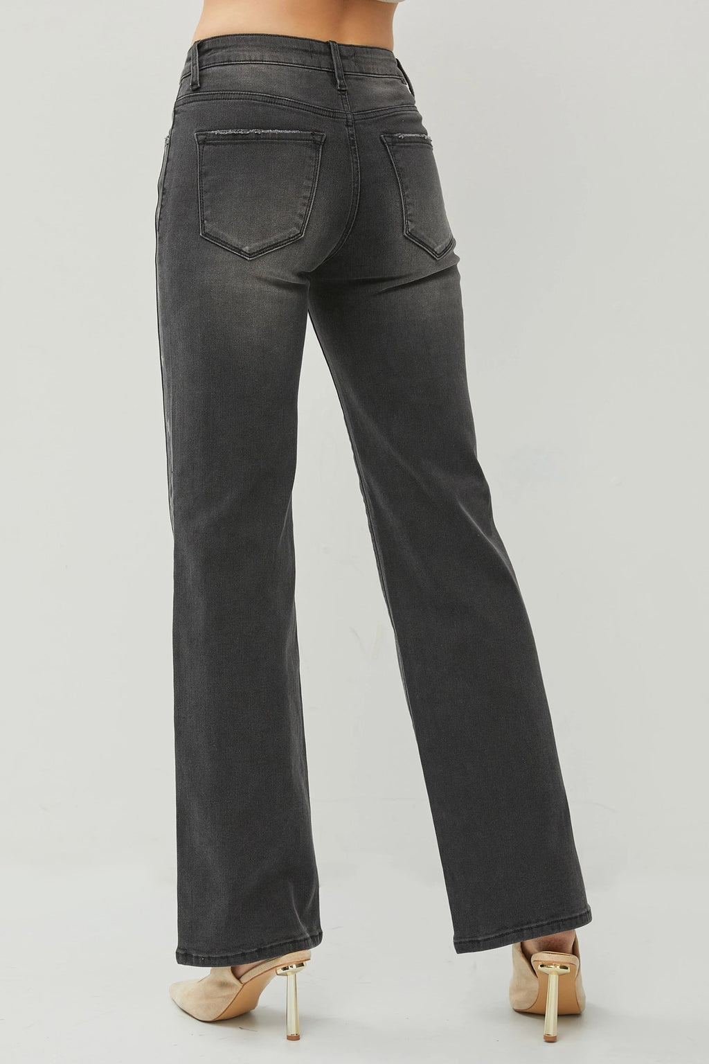 Risen Denim Mid Rise Star Print Straight Leg Jeans