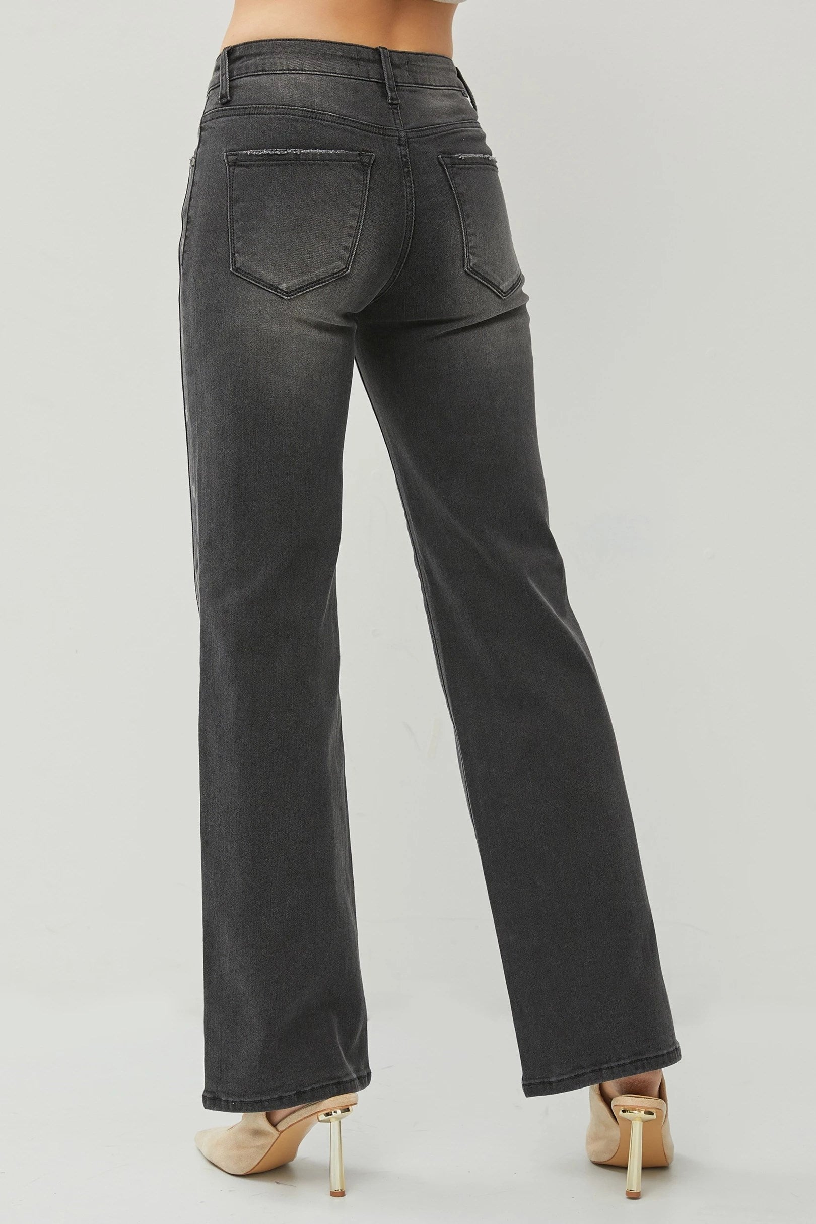 Risen Denim Mid Rise Star Print Straight Leg Jeans
