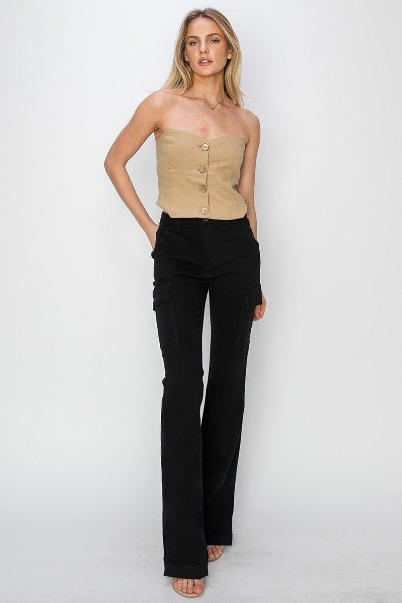 Risen High Rise Color Cargo Slit Hem Bootcut Jeans