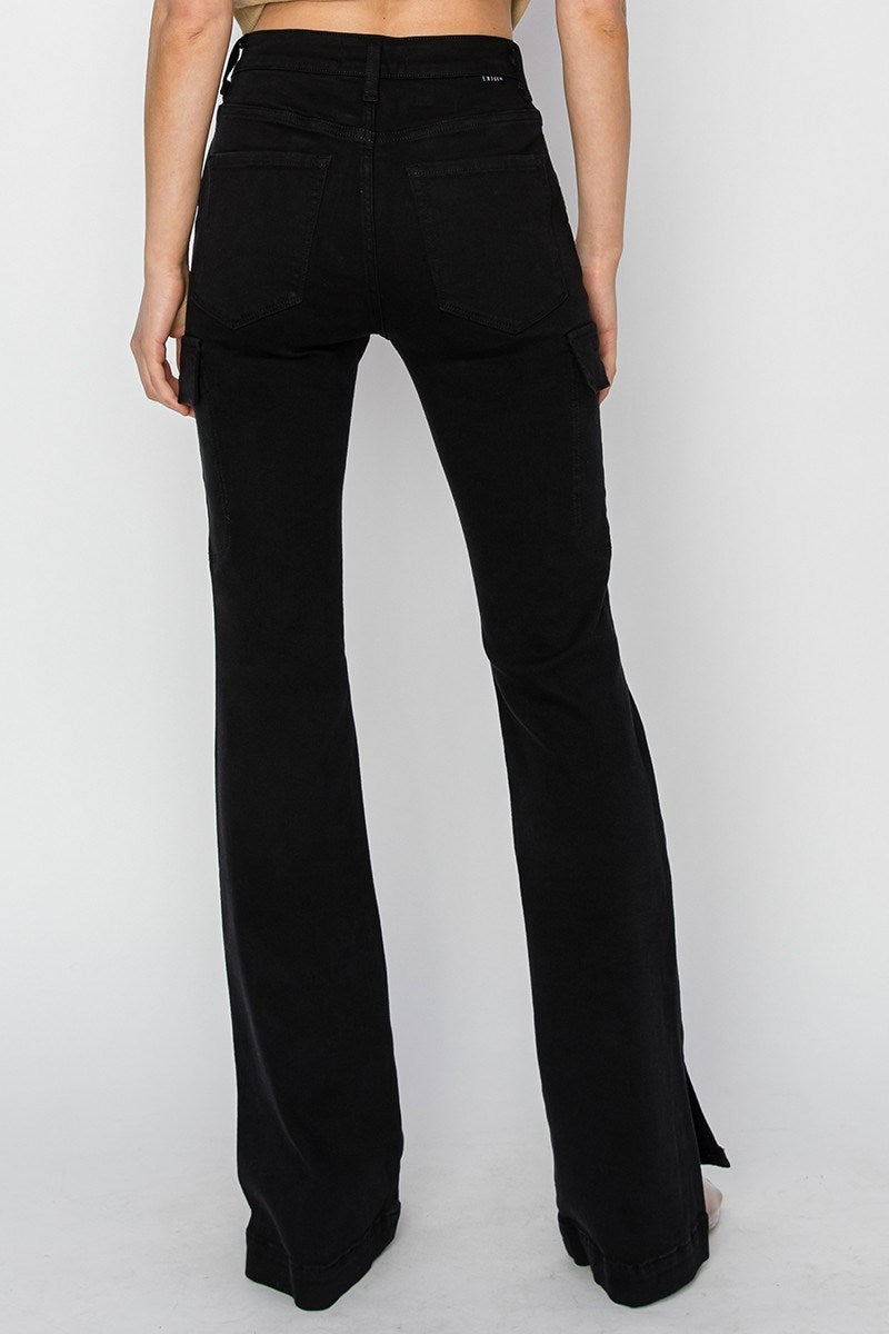 Risen High Rise Color Cargo Slit Hem Bootcut Jeans