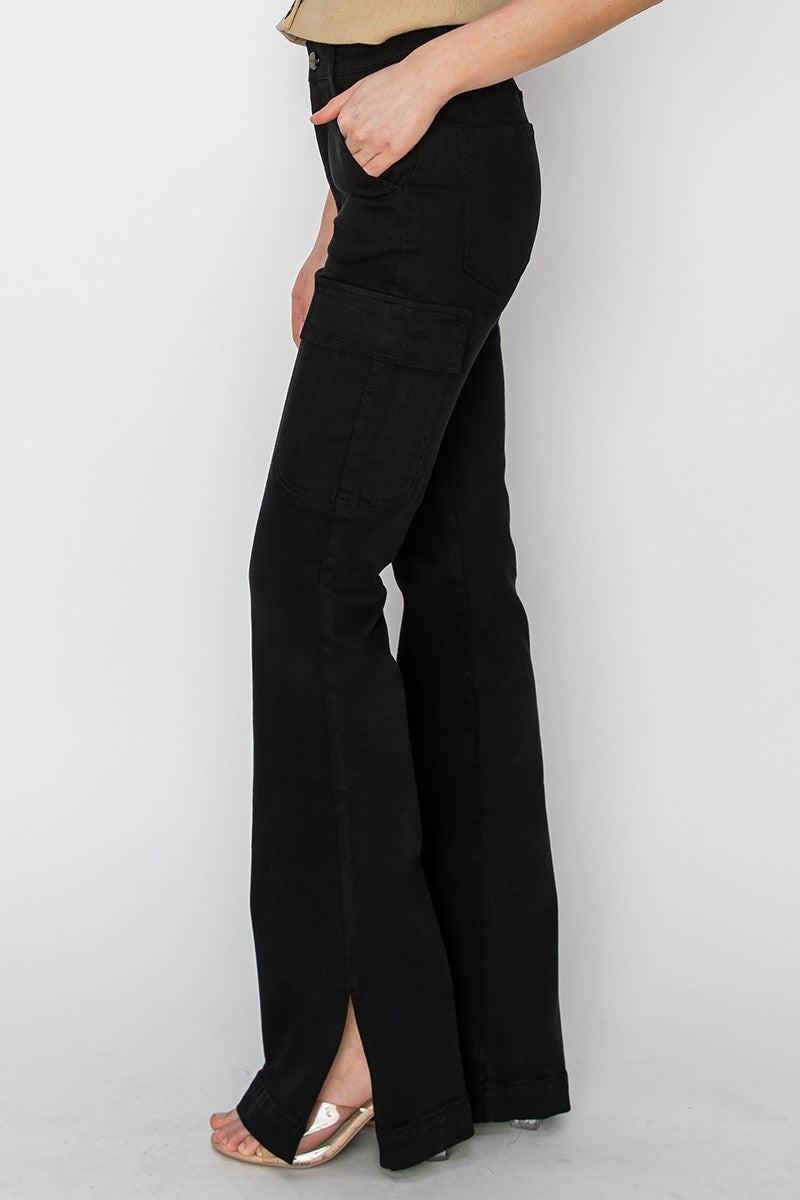 Risen High Rise Color Cargo Slit Hem Bootcut Jeans
