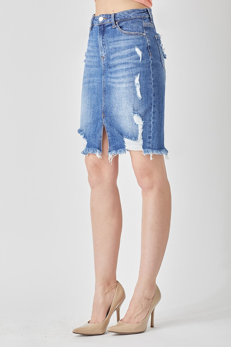 Risen Denim - Distressed Denim Pencil Skirt