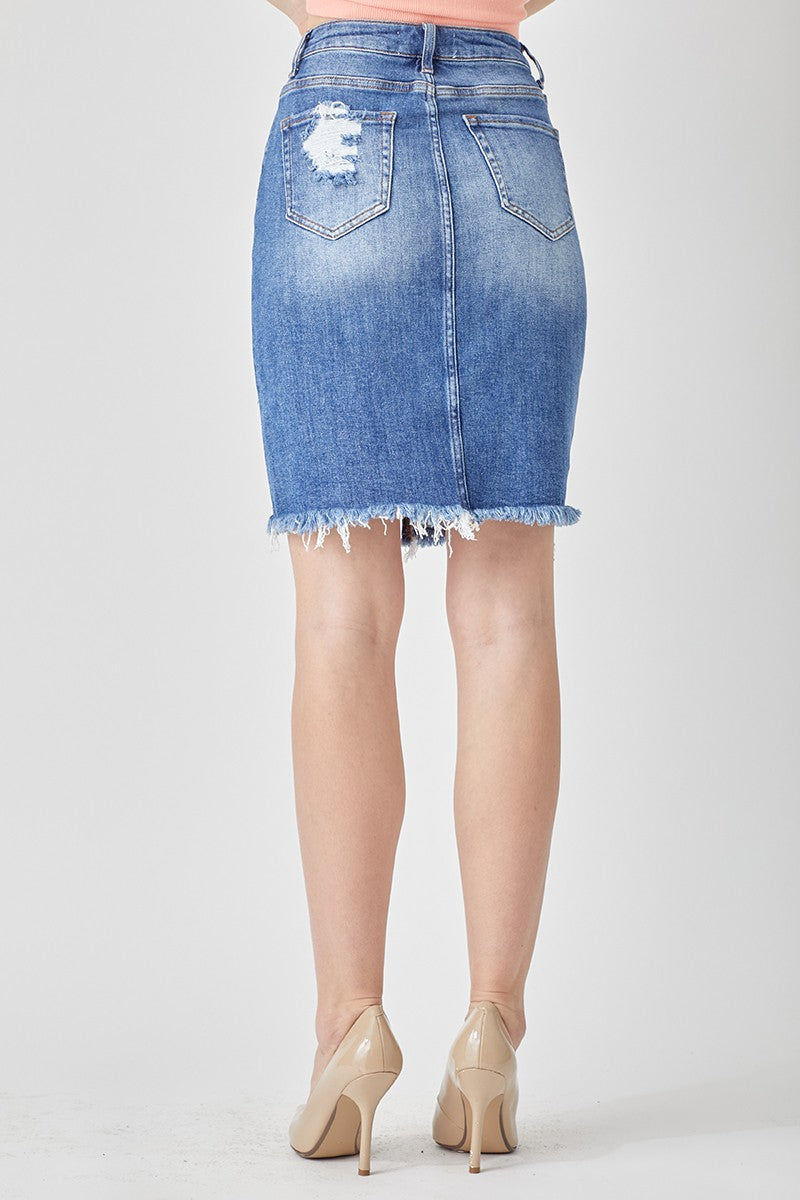 Risen Denim - Distressed Denim Pencil Skirt