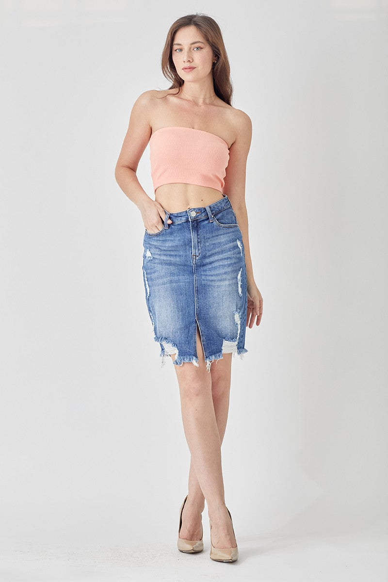 Risen Denim - Distressed Denim Pencil Skirt