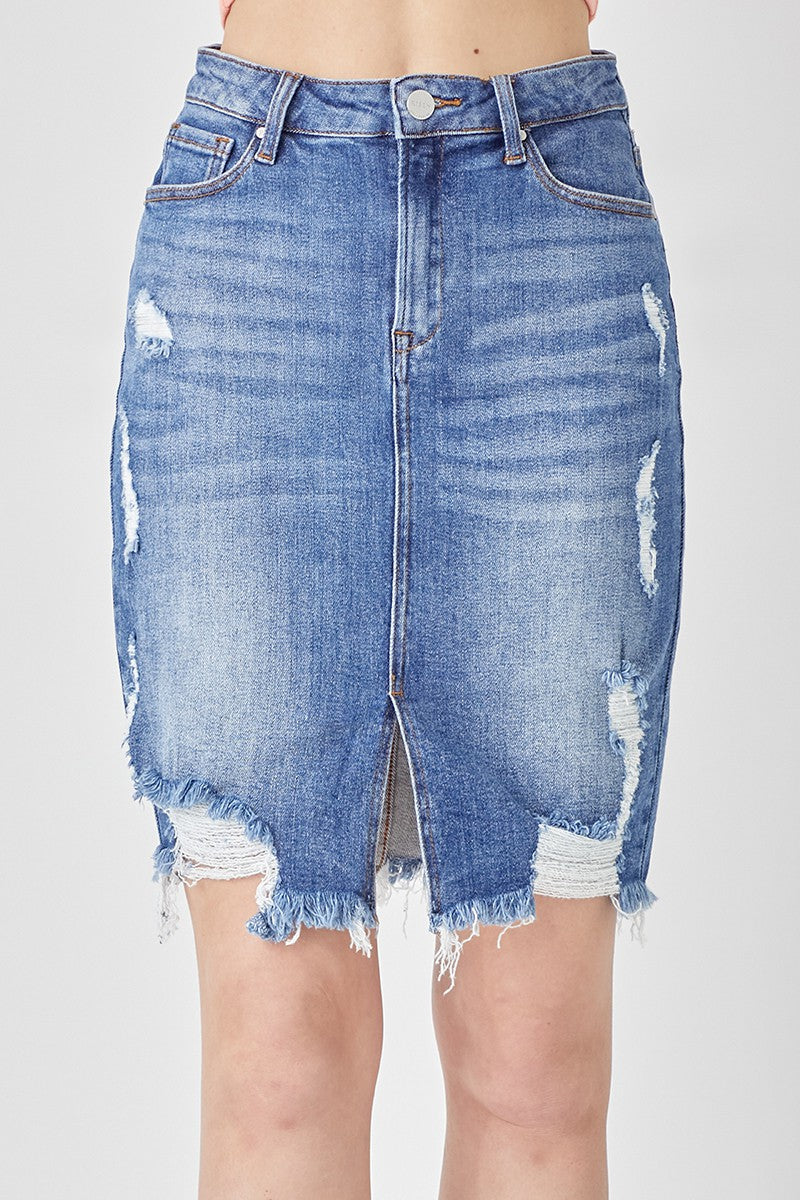 Risen Denim - Distressed Denim Pencil Skirt