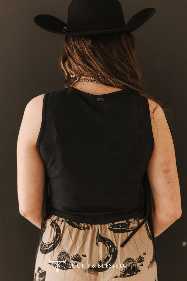 Suede Fringe Tier Sleeveless Top (Stretch)