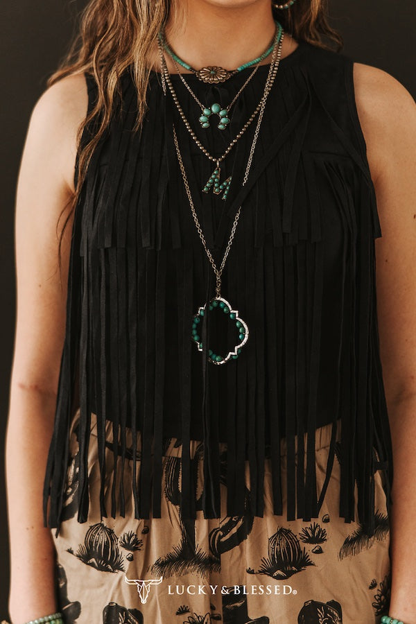 Suede Fringe Tier Sleeveless Top (Stretch)