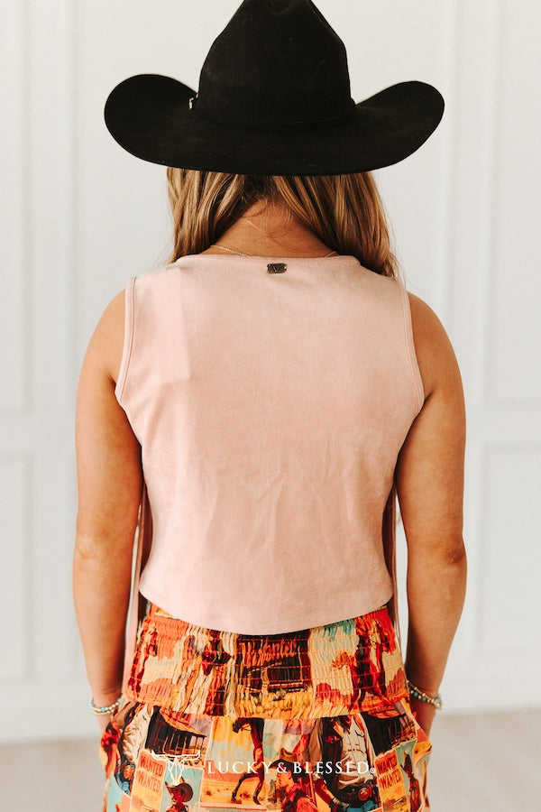 Suede Fringe Tier Sleeveless Top (Stretch)
