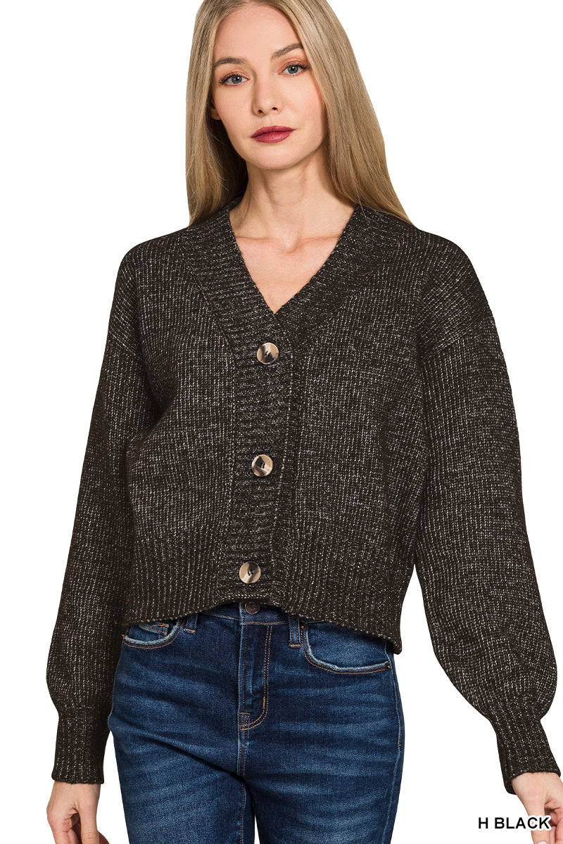 Melange Button Front Sweater Cardigan