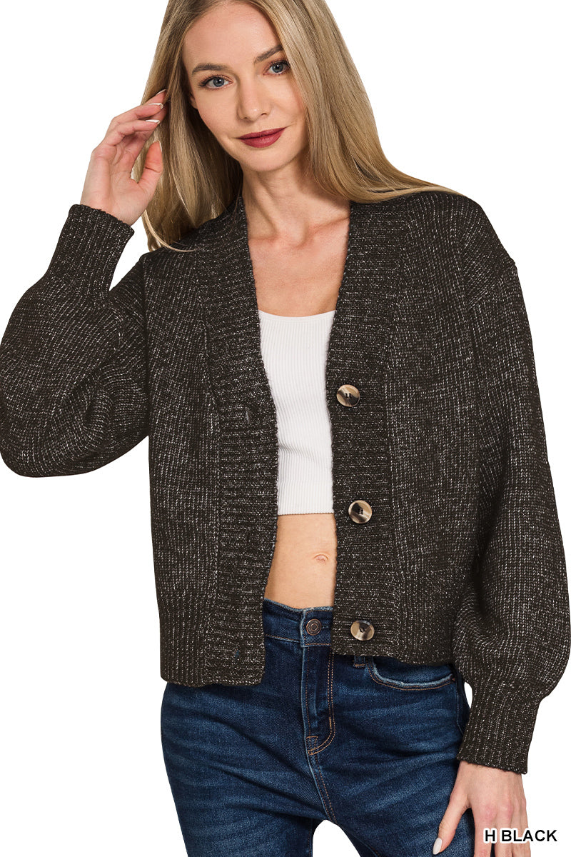 Melange Button Front Sweater Cardigan