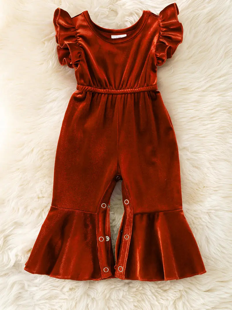 Rust Velvety Baby Romper with Snaps.