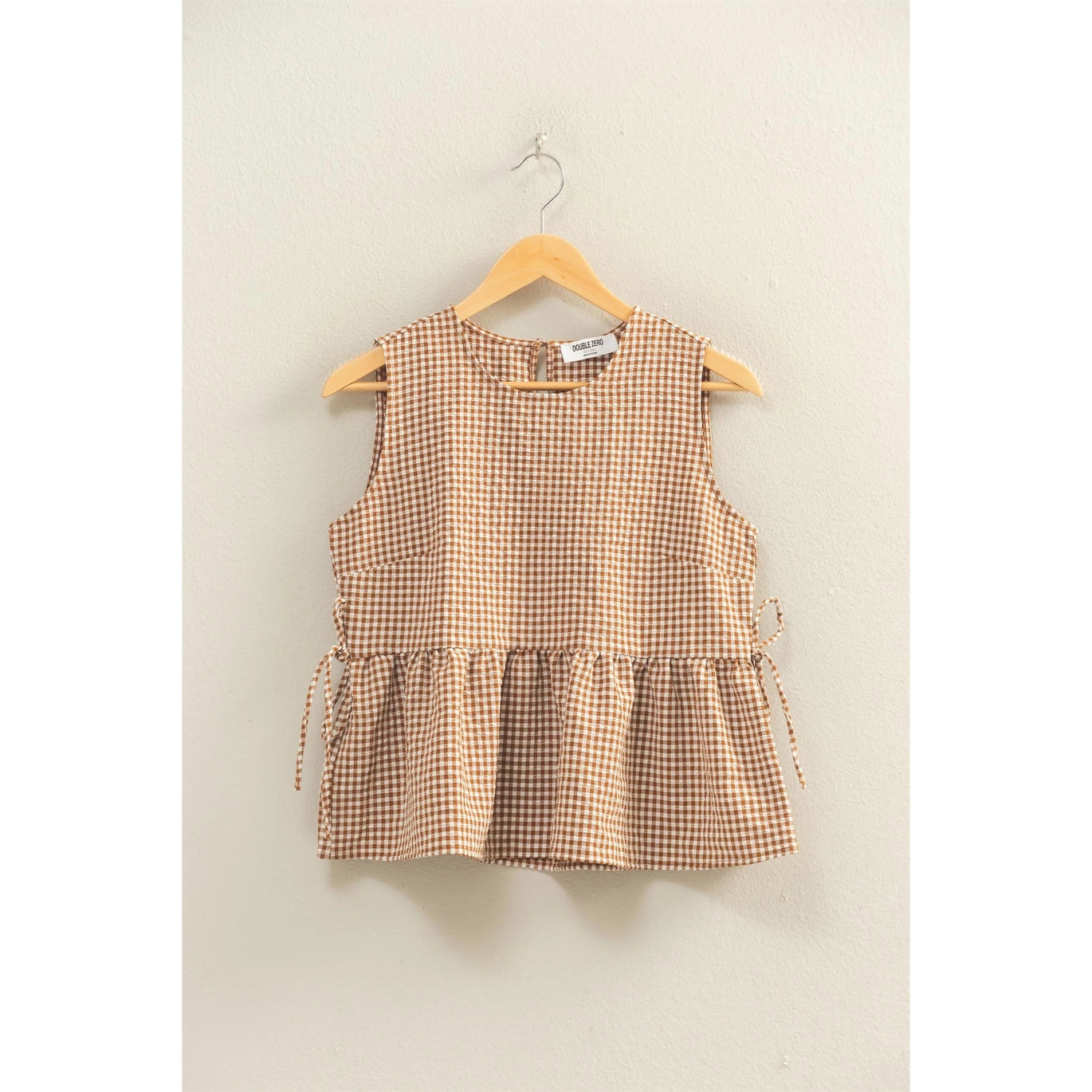 Gingham Sleeveless Peplum Top