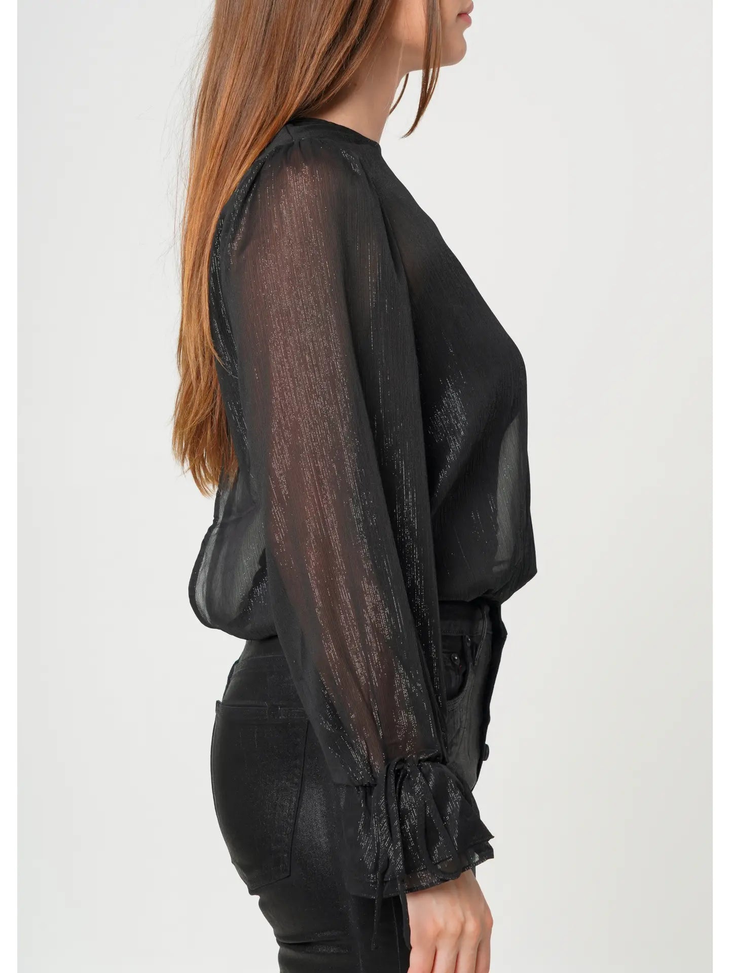 Nurode's Lurex Yoryu Split Back Shimmer Bodysuit in Black