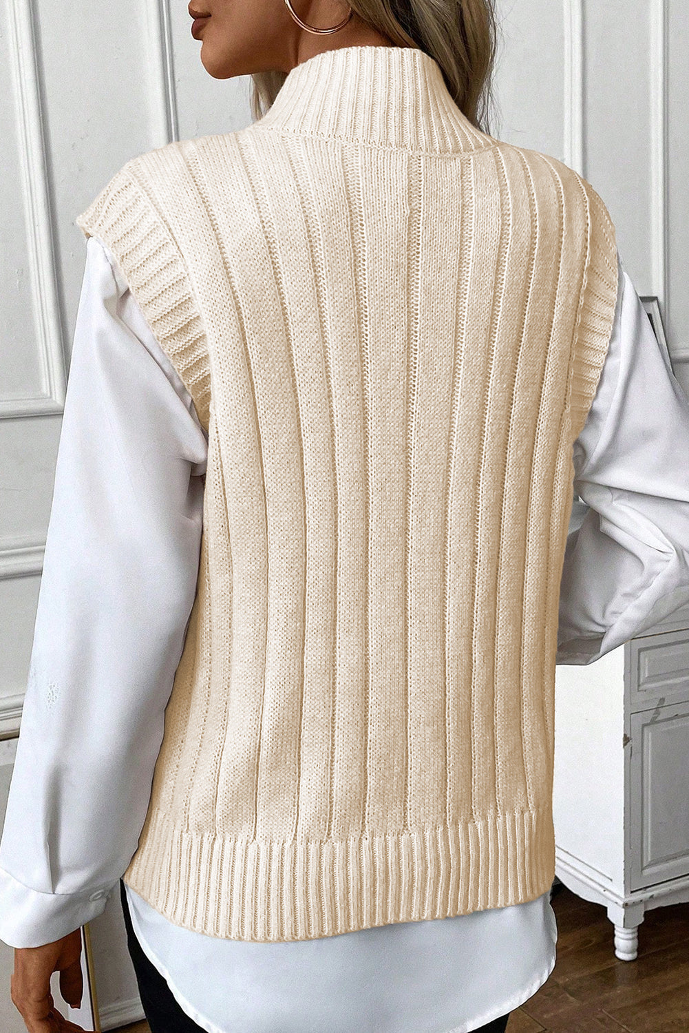 Sylvia Cable Knit High Neck Sweater Vest-1