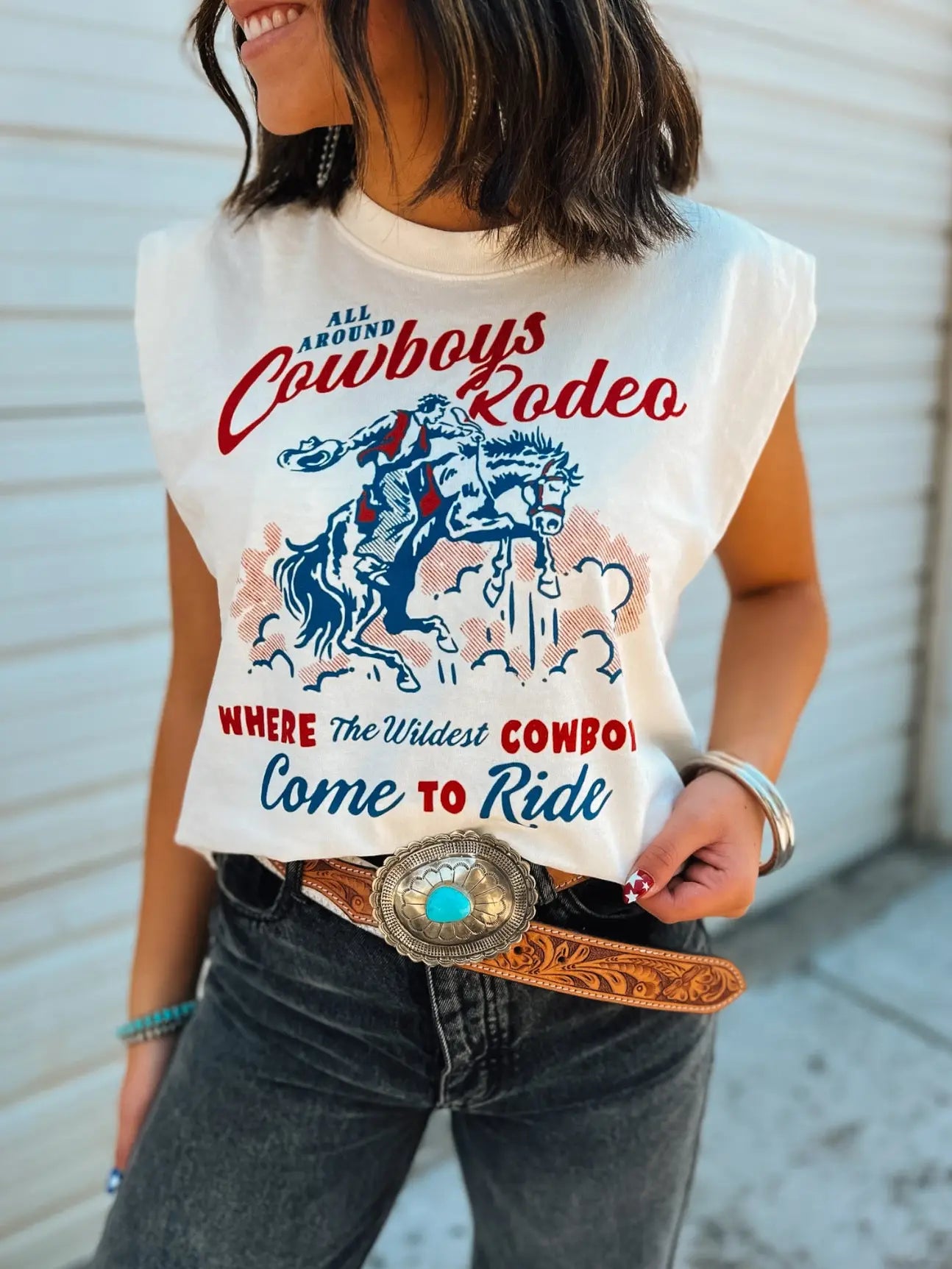 Wildest Cowboy| Western Graphic Cropped Muscle Tank – Vintage White