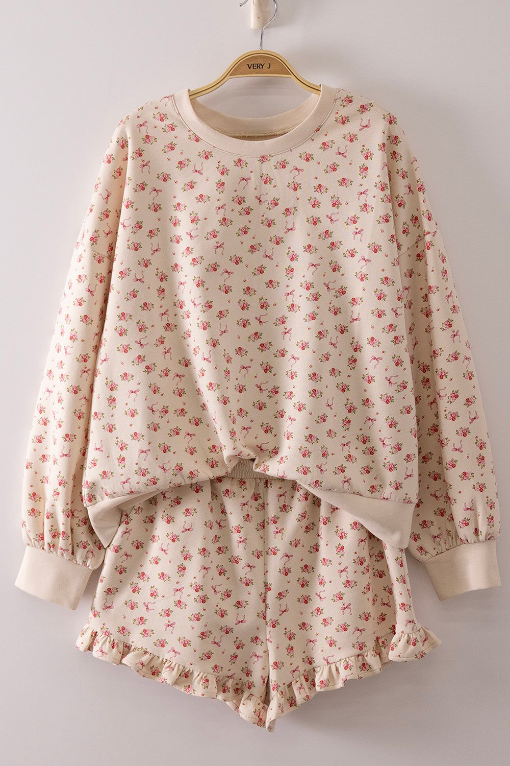 Floral Printed Knit Comfy Top & Shorts Set